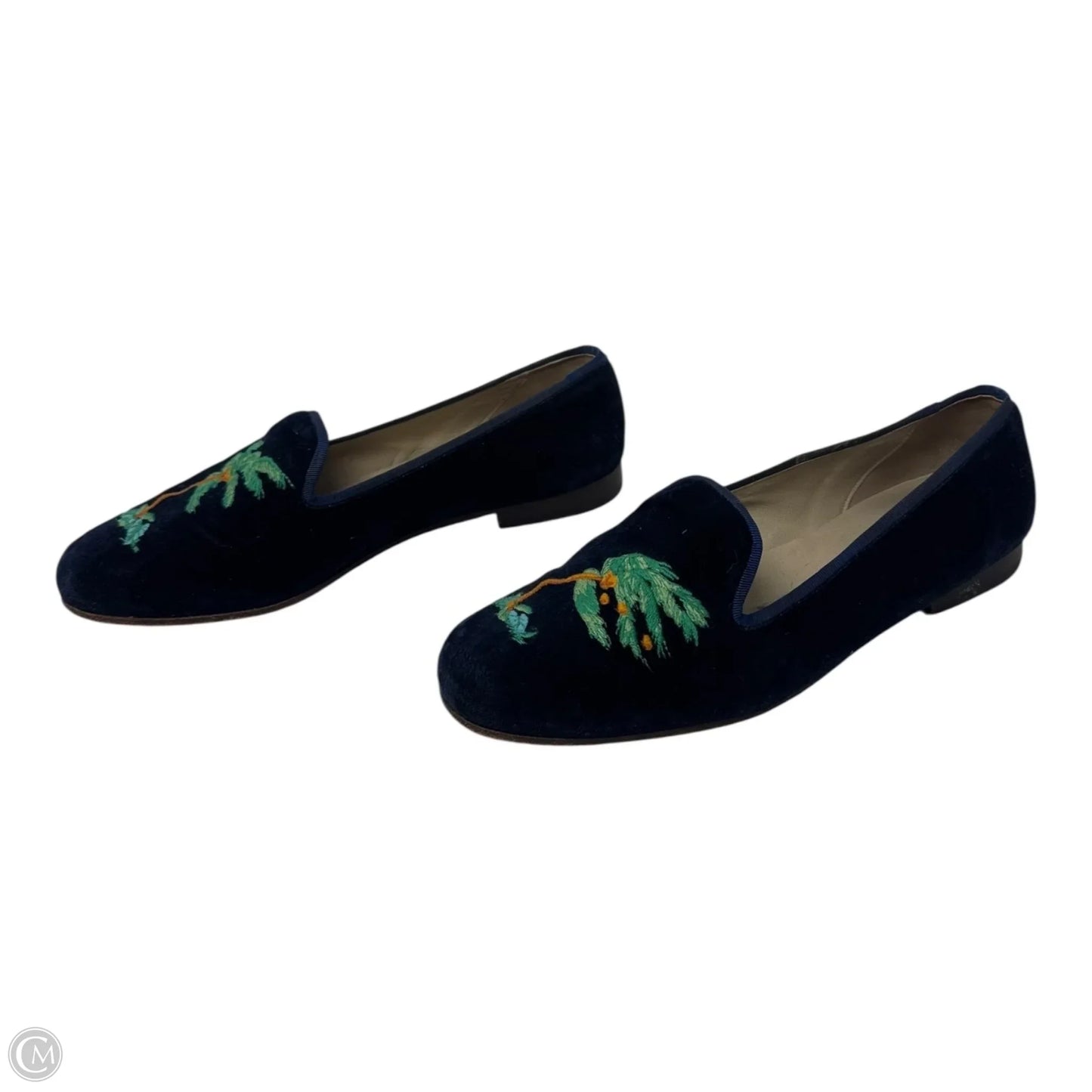 Storm Velvet Embroidered Slipper Shoes Flats By Stubbs & Wootton In Blue, Size: 8