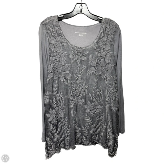 Embroidered Top Long Sleeve By Soft Surroundings In Grey, Size: Xlp