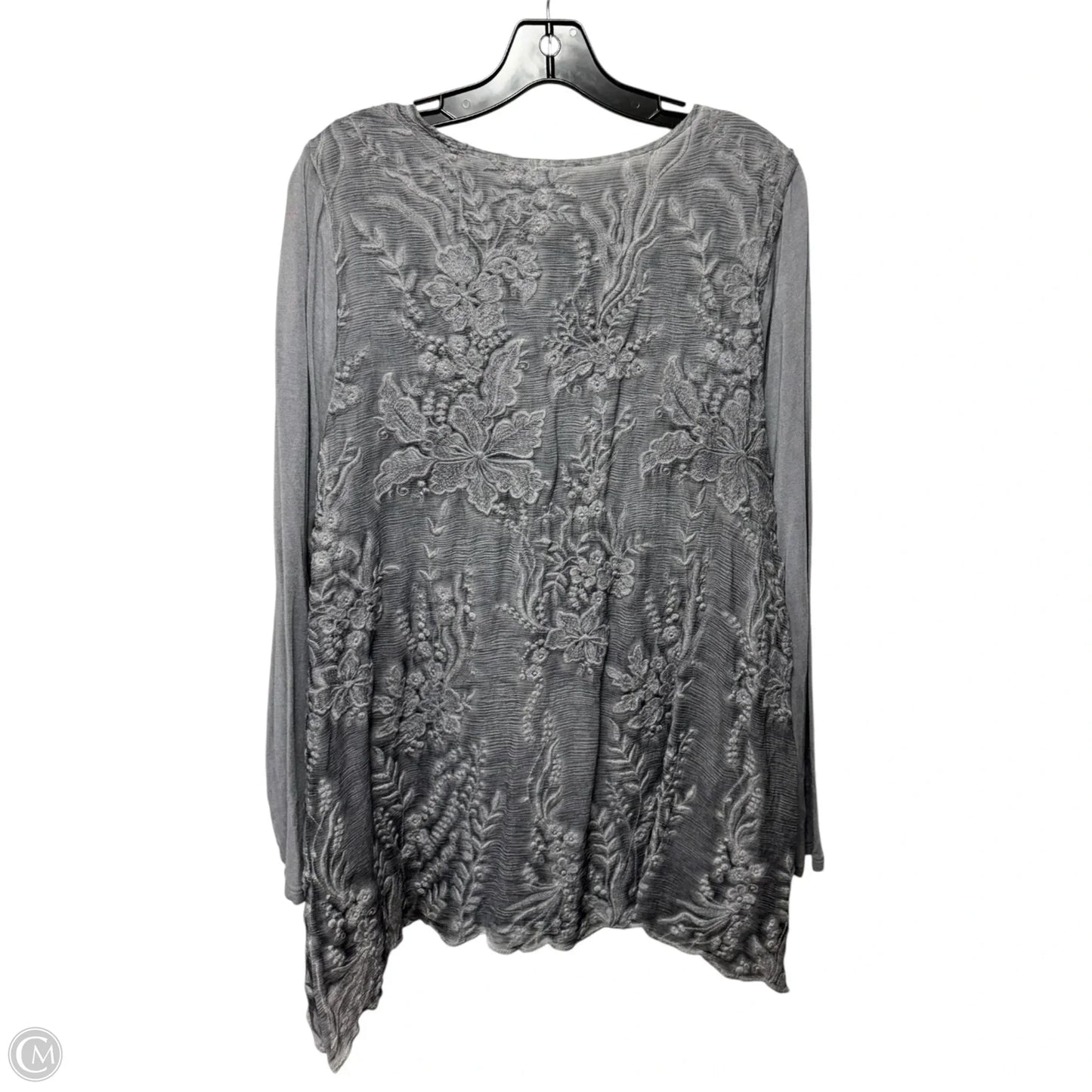Embroidered Top Long Sleeve By Soft Surroundings In Grey, Size: Xlp