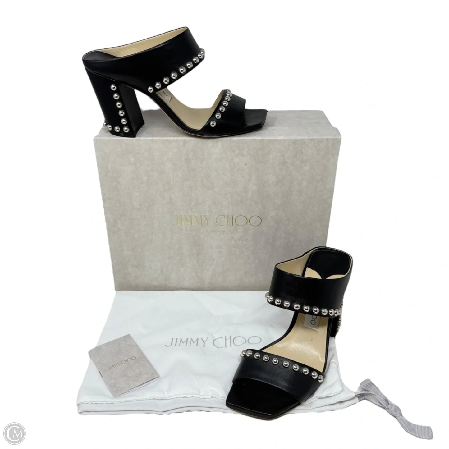 Matty Silver Studded Black Leather Mules Luxury Designer By Jimmy Choo In Black, Size: US 8/IT 38