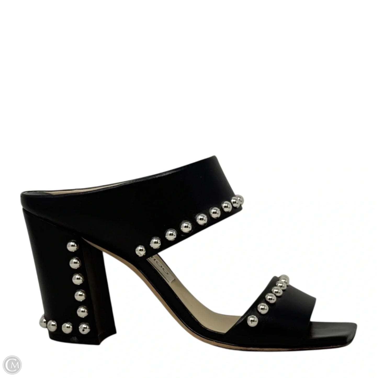 Matty Silver Studded Black Leather Mules Luxury Designer By Jimmy Choo In Black, Size: US 8/IT 38