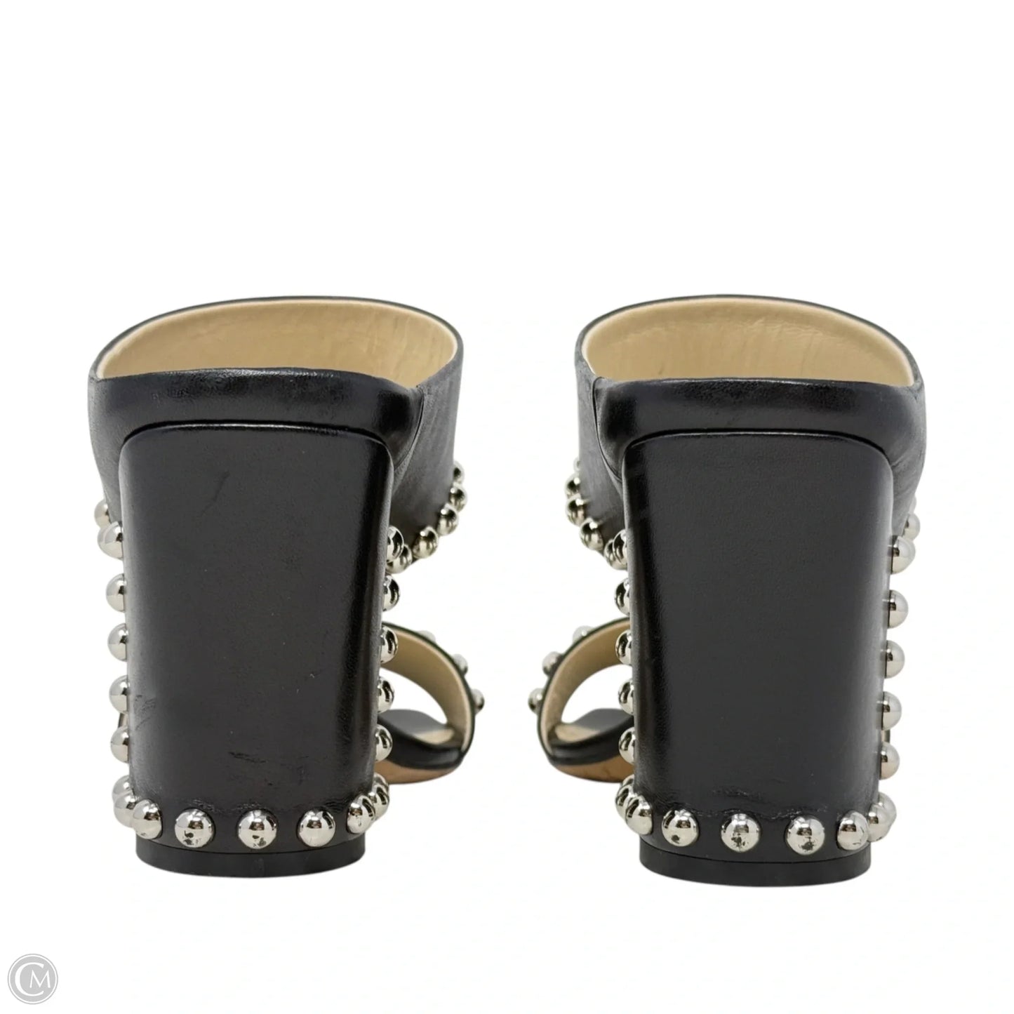 Matty Silver Studded Black Leather Mules Luxury Designer By Jimmy Choo In Black, Size: US 8/IT 38