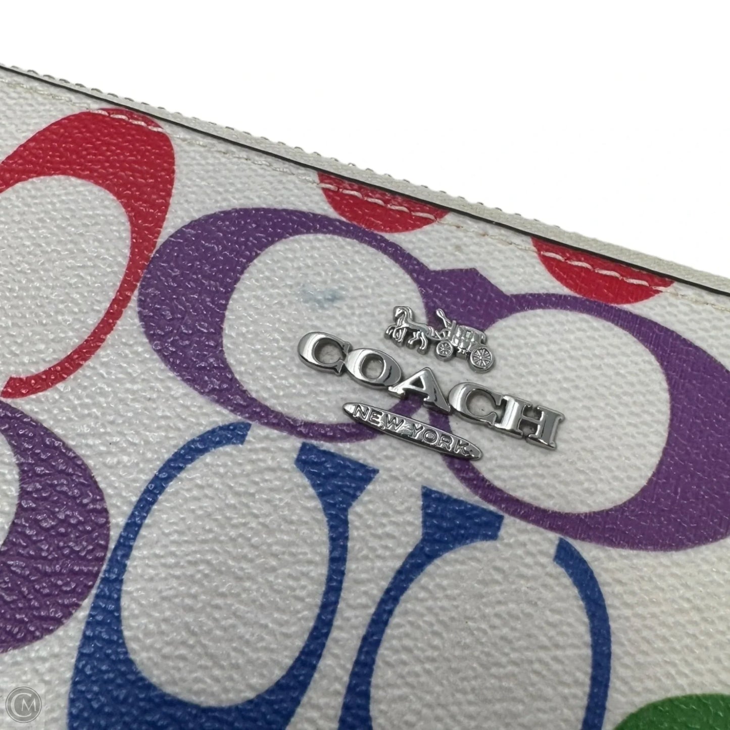 Rainbow Signature Zip Around Wristlet Designer By Coach, Size: Medium