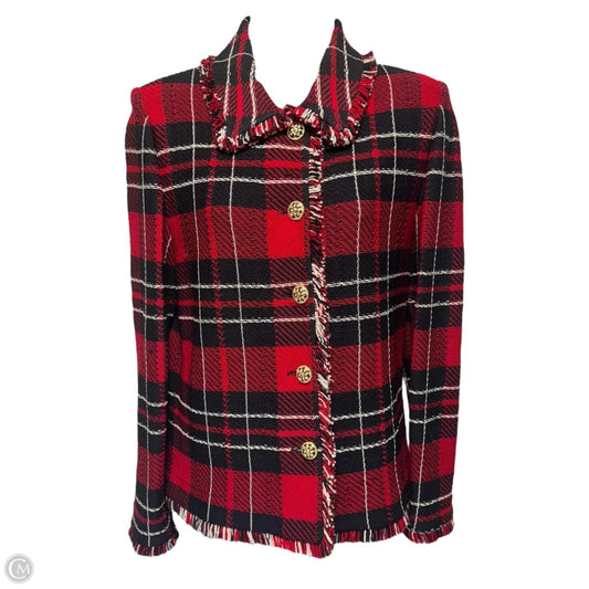 Jacket Luxury Designer By St John Collection In Plaid Pattern, Size: 8