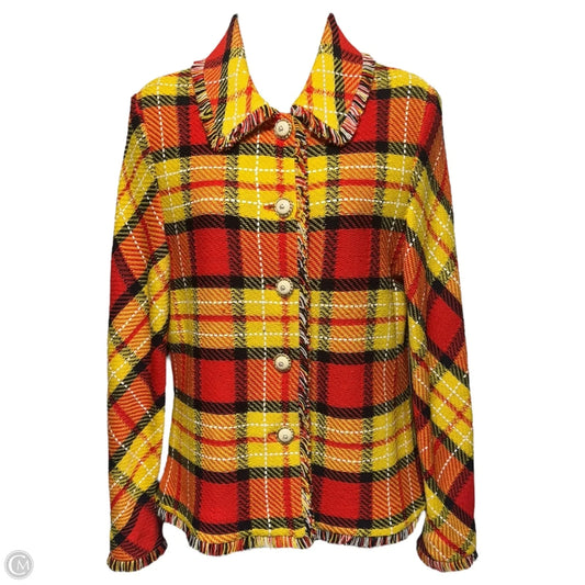 Jacket Luxury Designer By St John Collection In Plaid Pattern, Size: 6