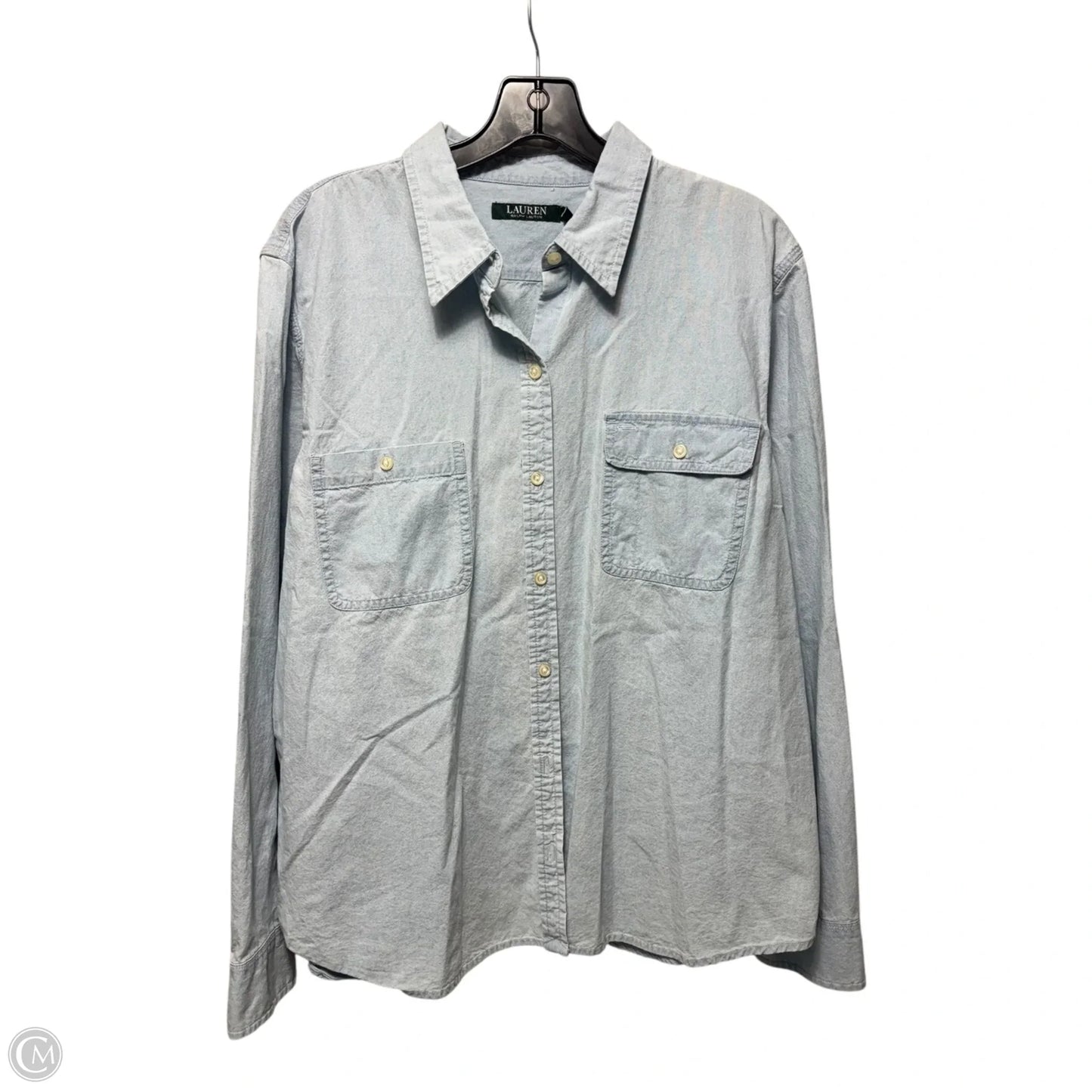 Top Long Sleeve By Lauren By Ralph Lauren In Blue Denim, Size: Xxl
