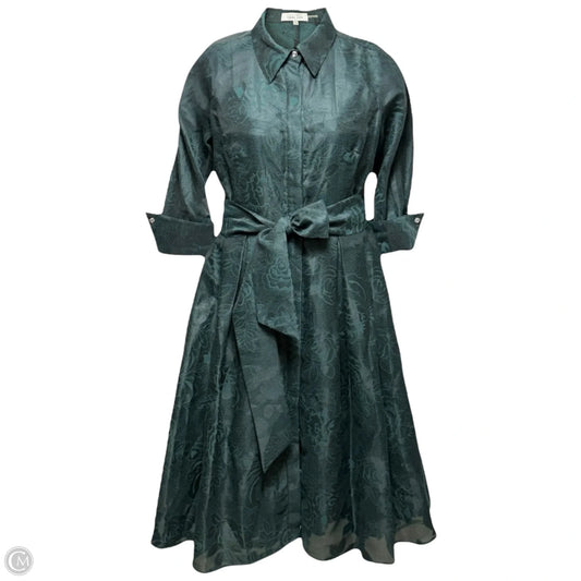 Metallic Jacquard Shirtdress With Floral Print By Rickie Freeman For Teri Jon In Green, Size: 8