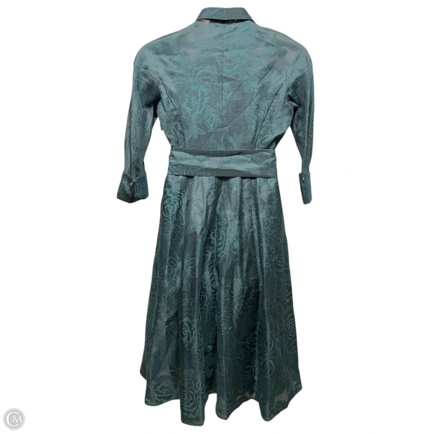 Metallic Jacquard Shirtdress With Floral Print By Rickie Freeman For Teri Jon In Green, Size: 8