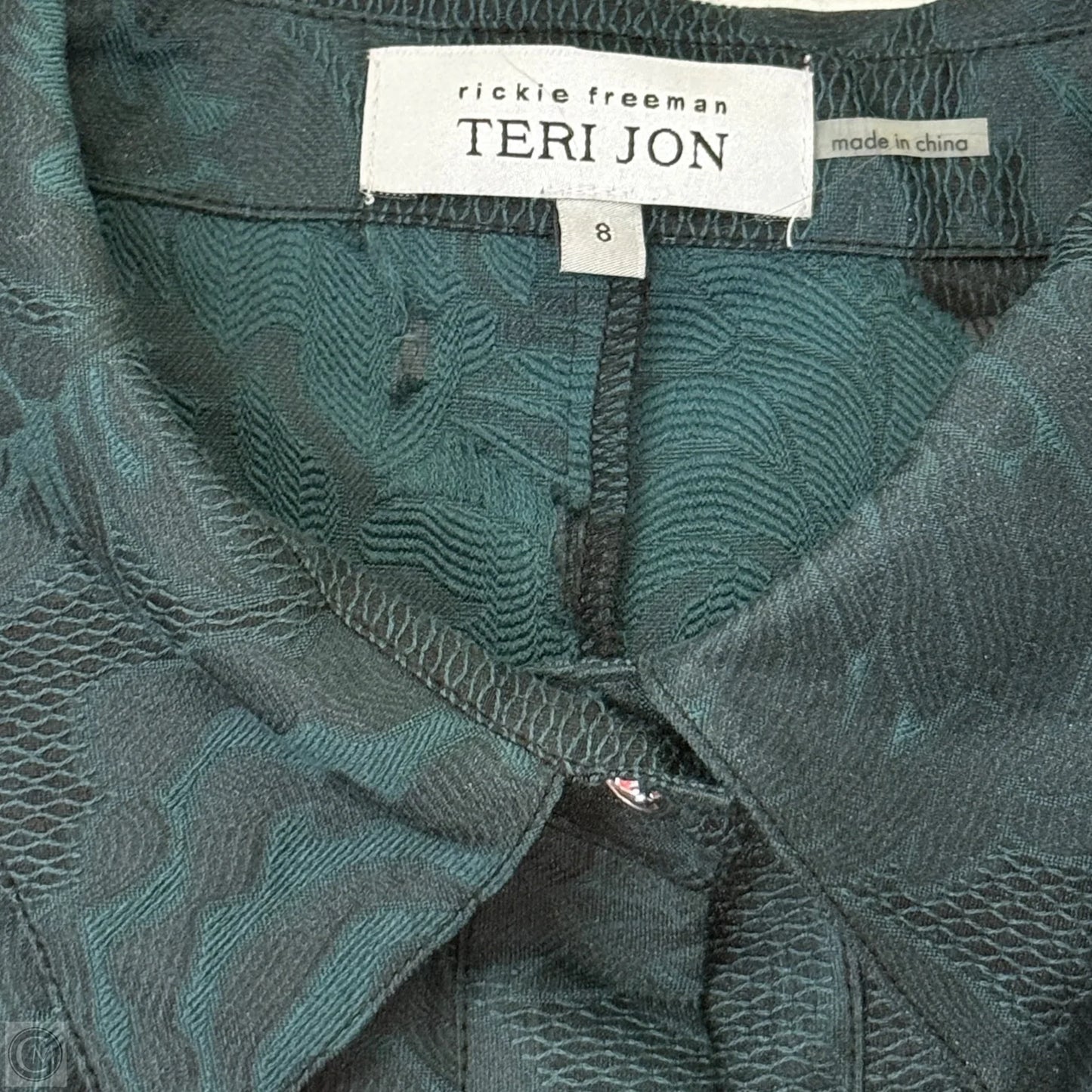 Metallic Jacquard Shirtdress With Floral Print By Rickie Freeman For Teri Jon In Green, Size: 8