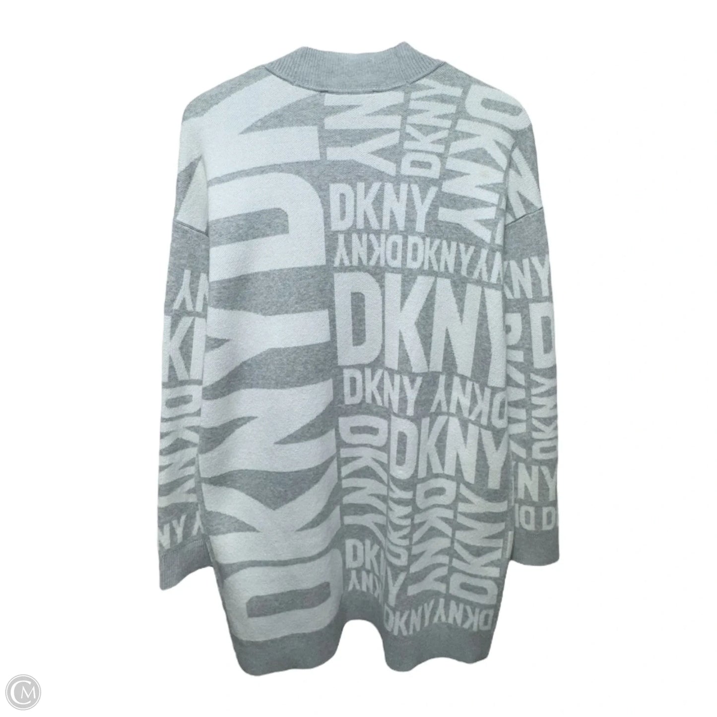 Sweater Cardigan By Dkny In Grey & White, Size: Xs