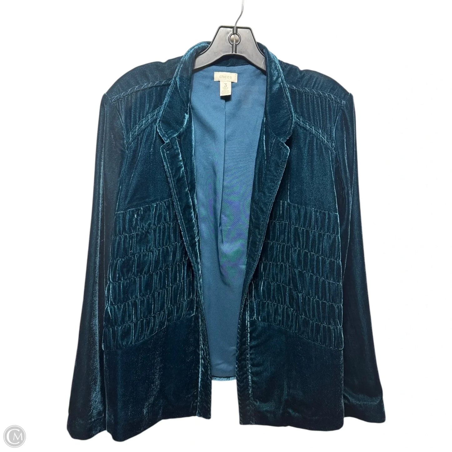 Velvet Blazer By Chicos In Teal, Size: 16