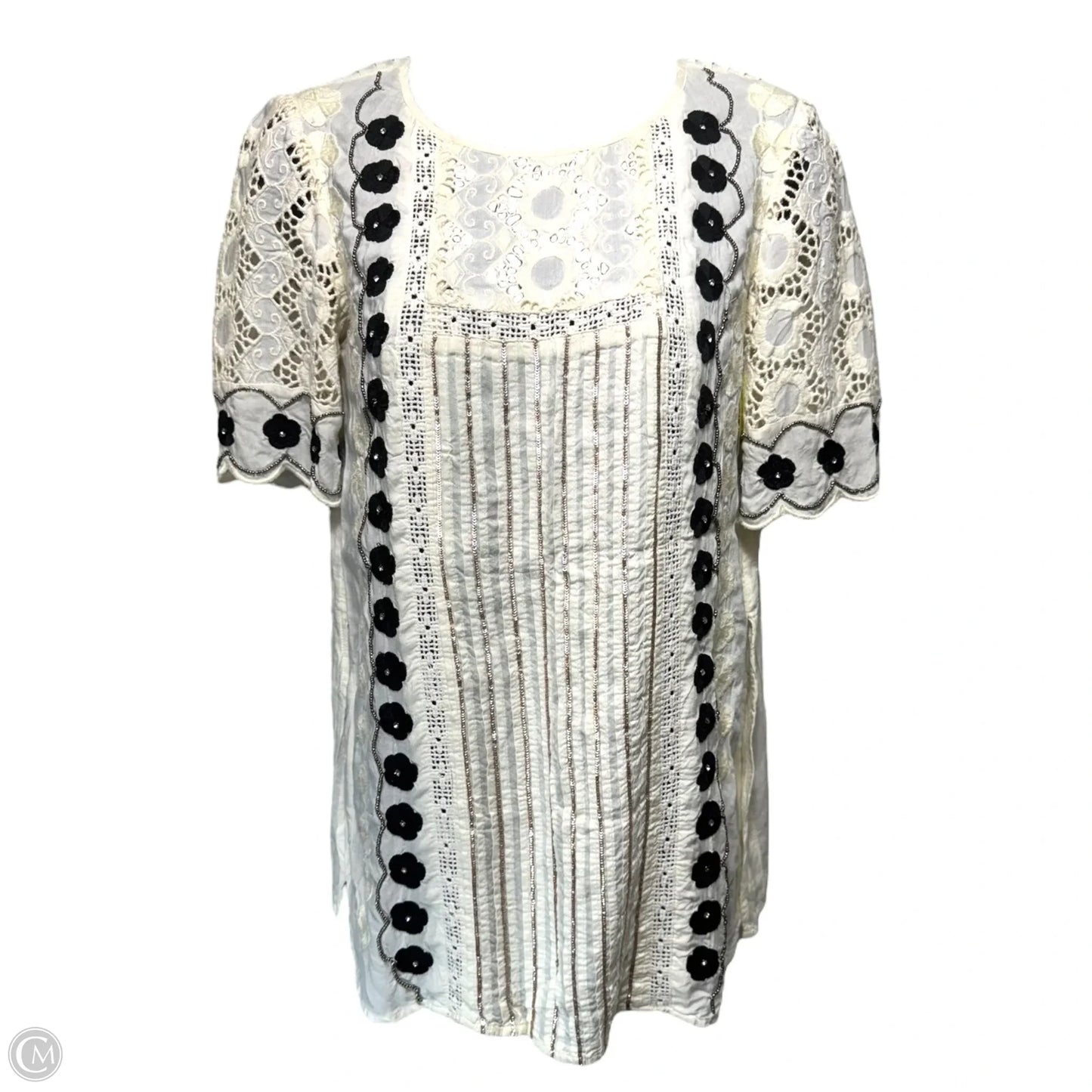 Veille Lace Peasant Top By Floreat In Black & Cream, Size: 0