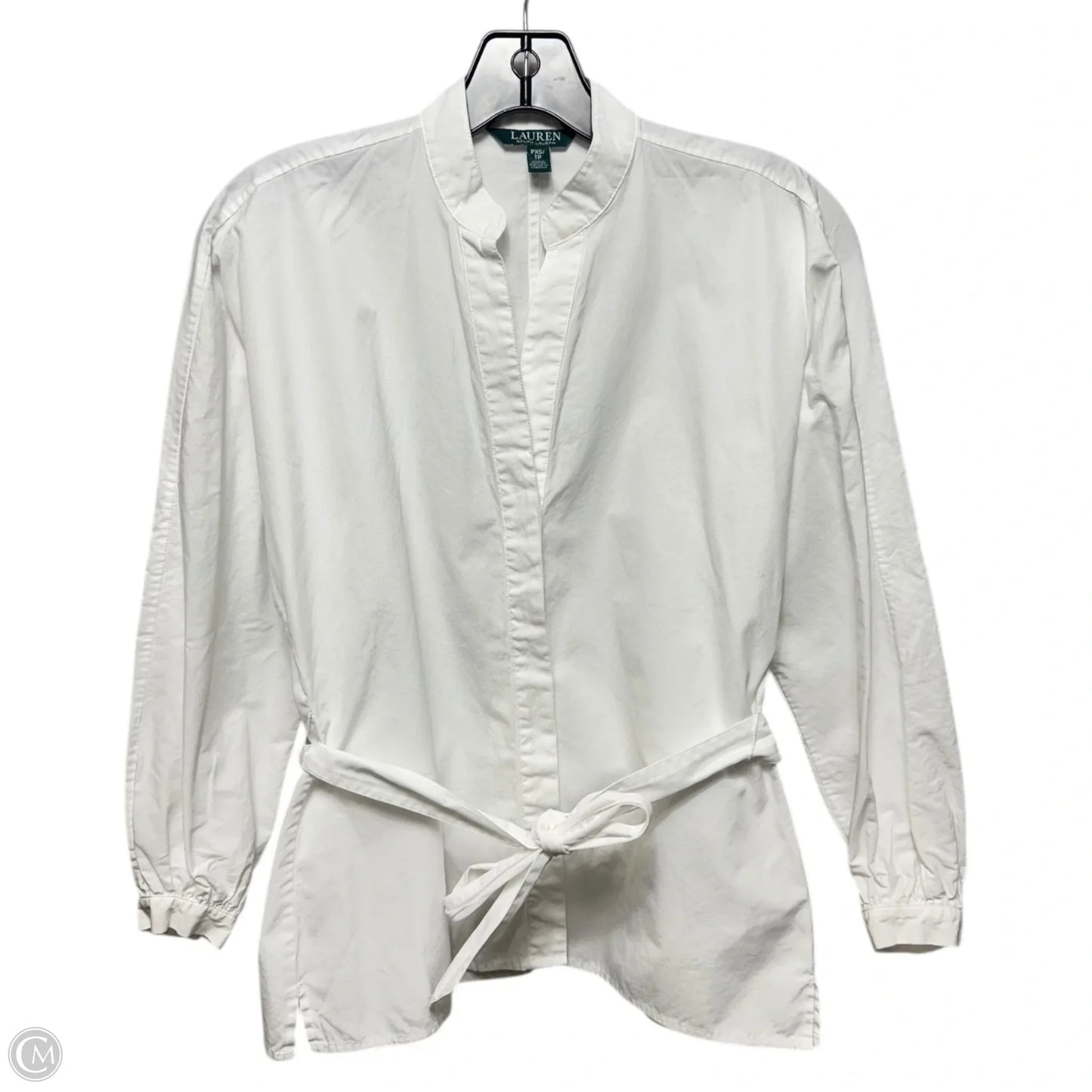 Tie-Waist Cotton Blouse By Lauren By Ralph Lauren In White, Size: Xsp
