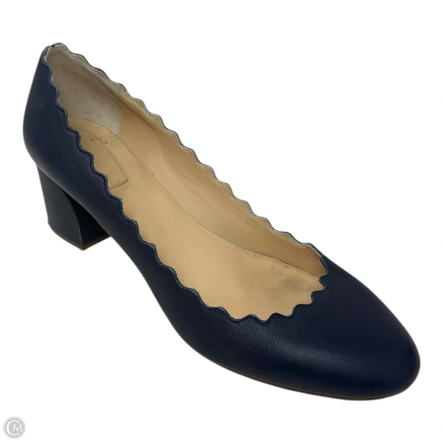 Scalloped Block Heel Shoes Luxury Designer By Chloe In Navy, Size: 9 (IT 39)