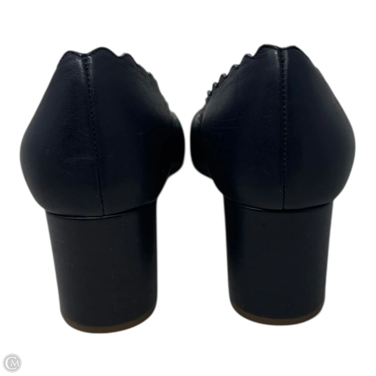 Scalloped Block Heel Shoes Luxury Designer By Chloe In Navy, Size: 9 (IT 39)
