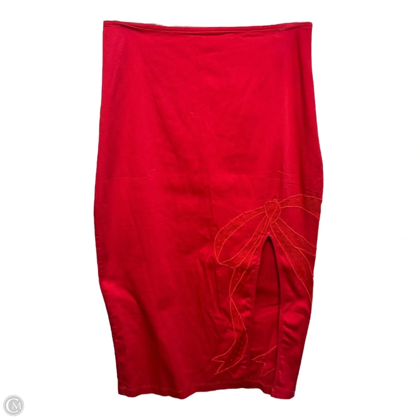 Bombshell Bow Midi Pencil Skirt By Maeve In Red, Size: M