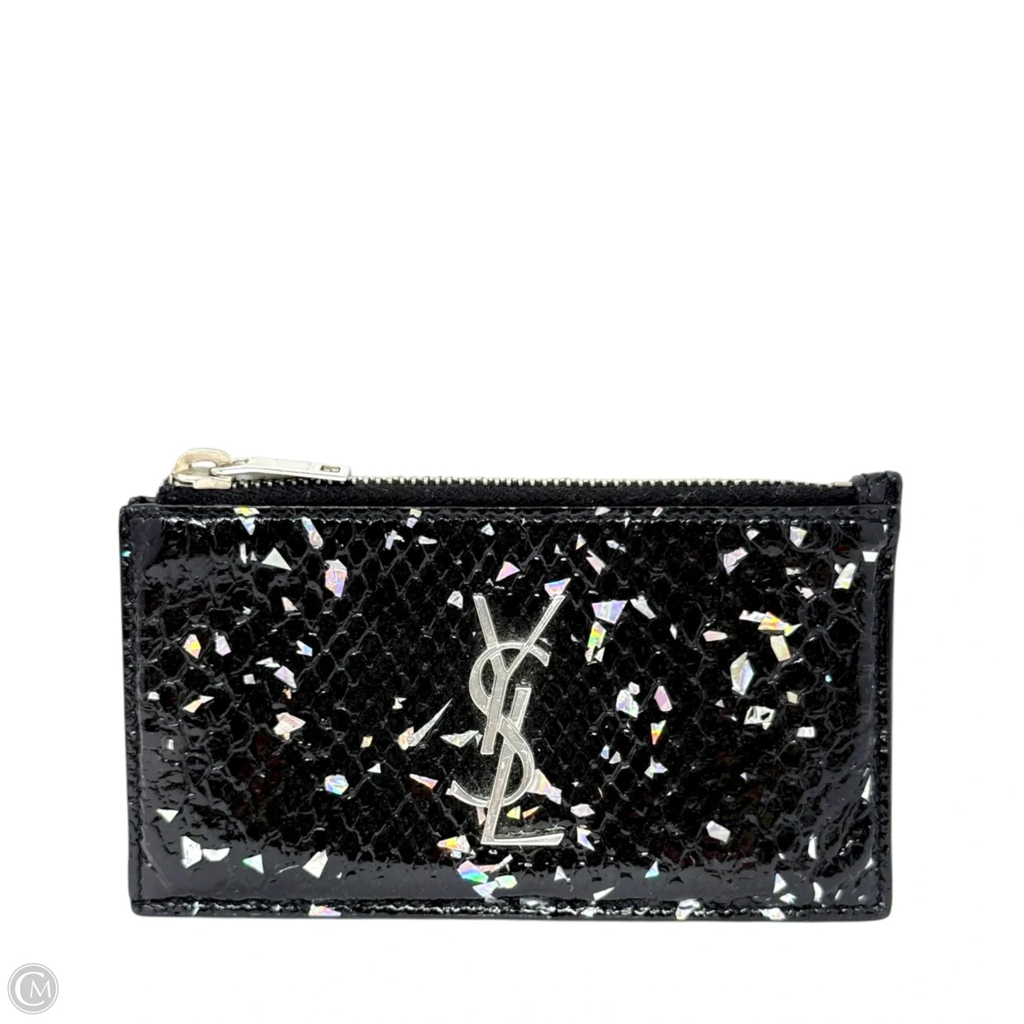 Fragments Glitter Python Card Case In Black Luxury Designer By Yves Saint Laurent, Size: Small