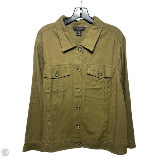 Linen Blend Jacket Shirt By Tahari In Green, Size: 2x