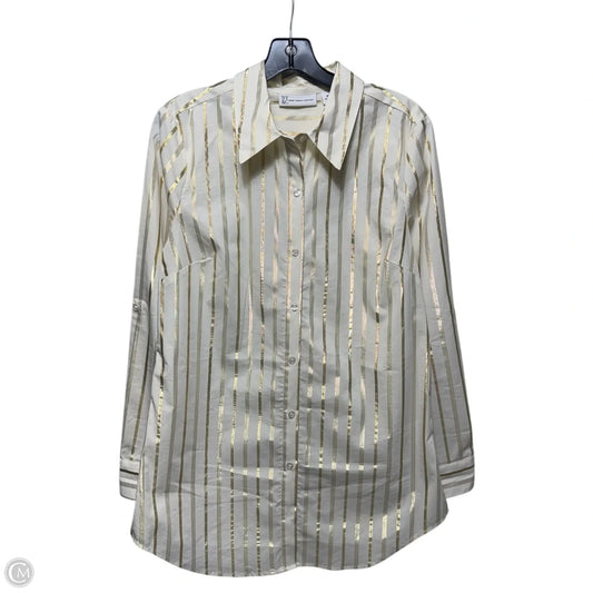 Metallic Top Long Sleeve By New York And Co In Striped Pattern, Size: M