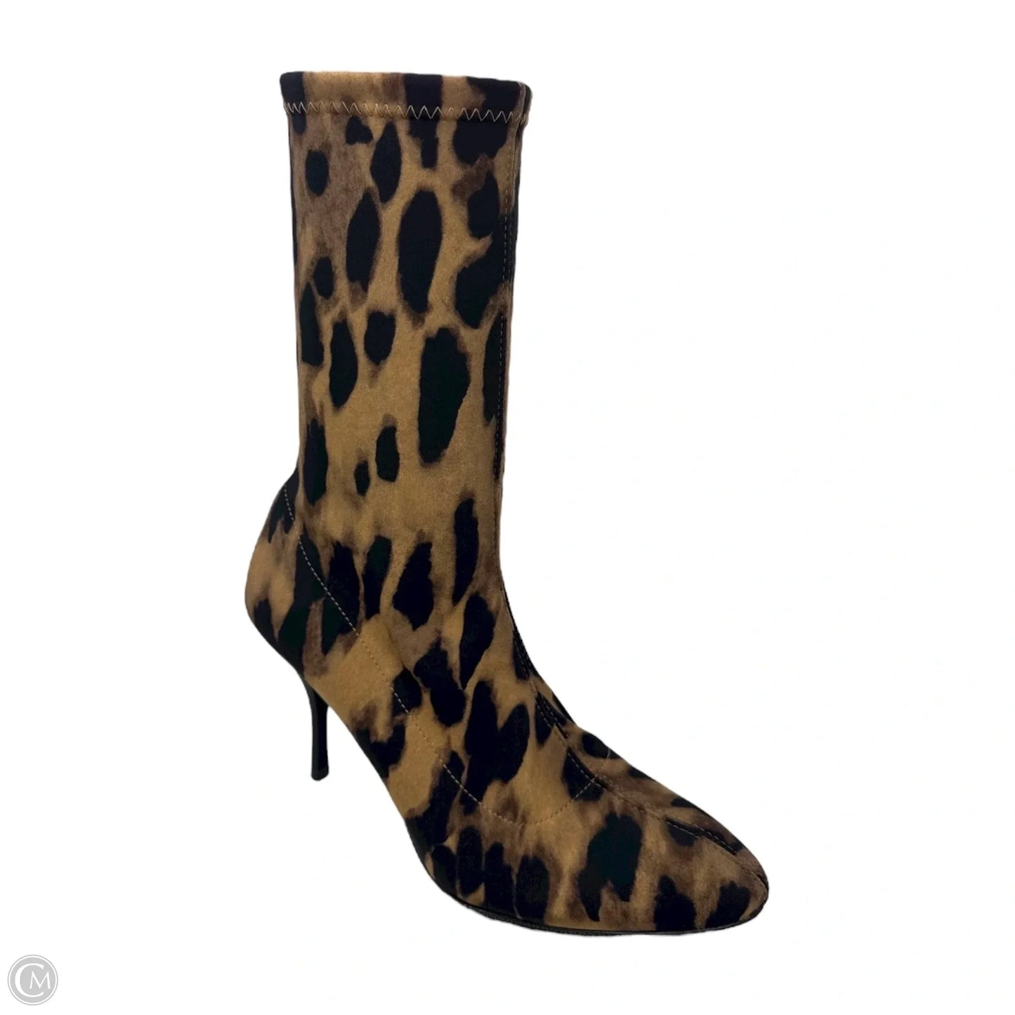 Leopard Stiletto Sock Boots Designer By Stuart Weitzman In Animal Print, Size: 8.5