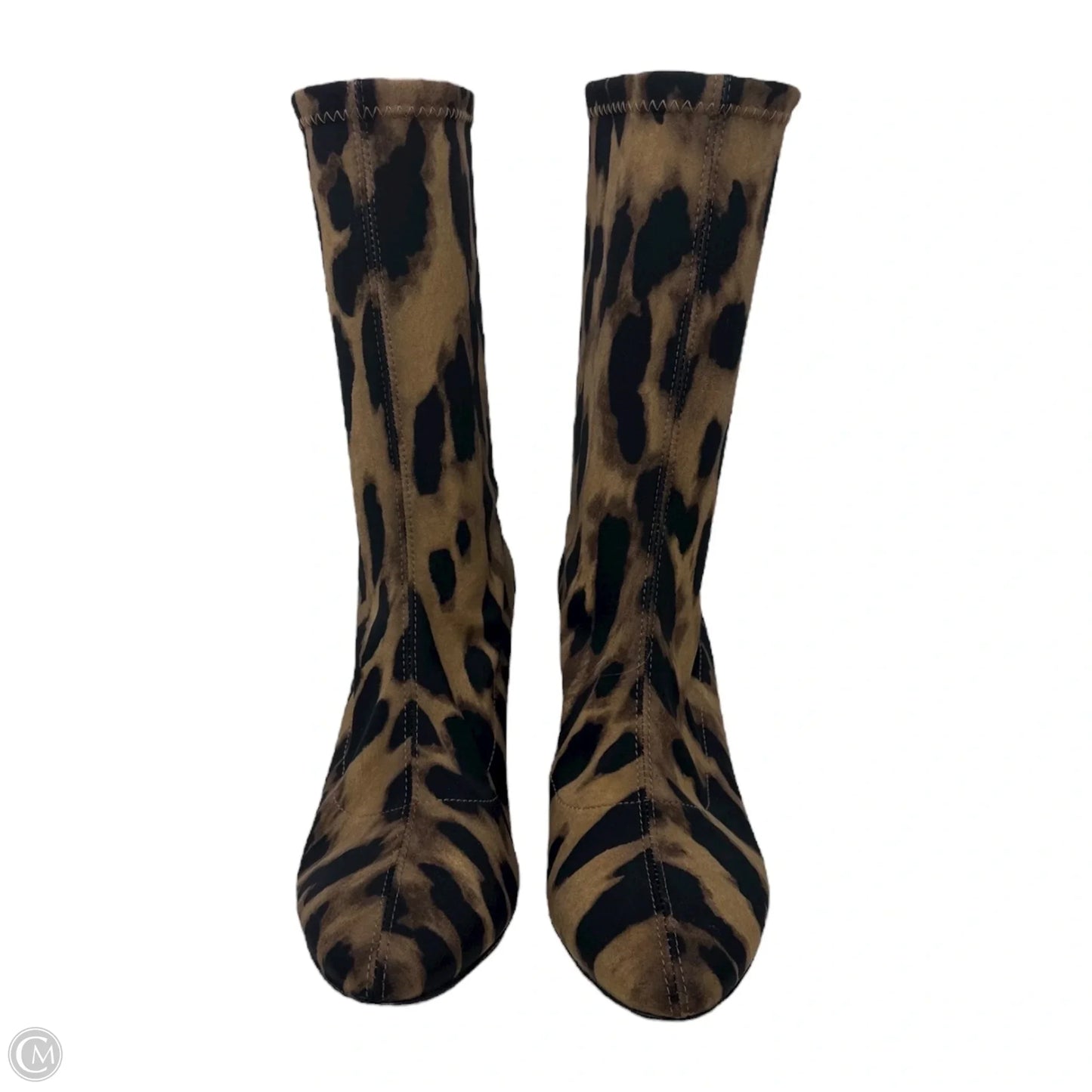 Leopard Stiletto Sock Boots Designer By Stuart Weitzman In Animal Print, Size: 8.5