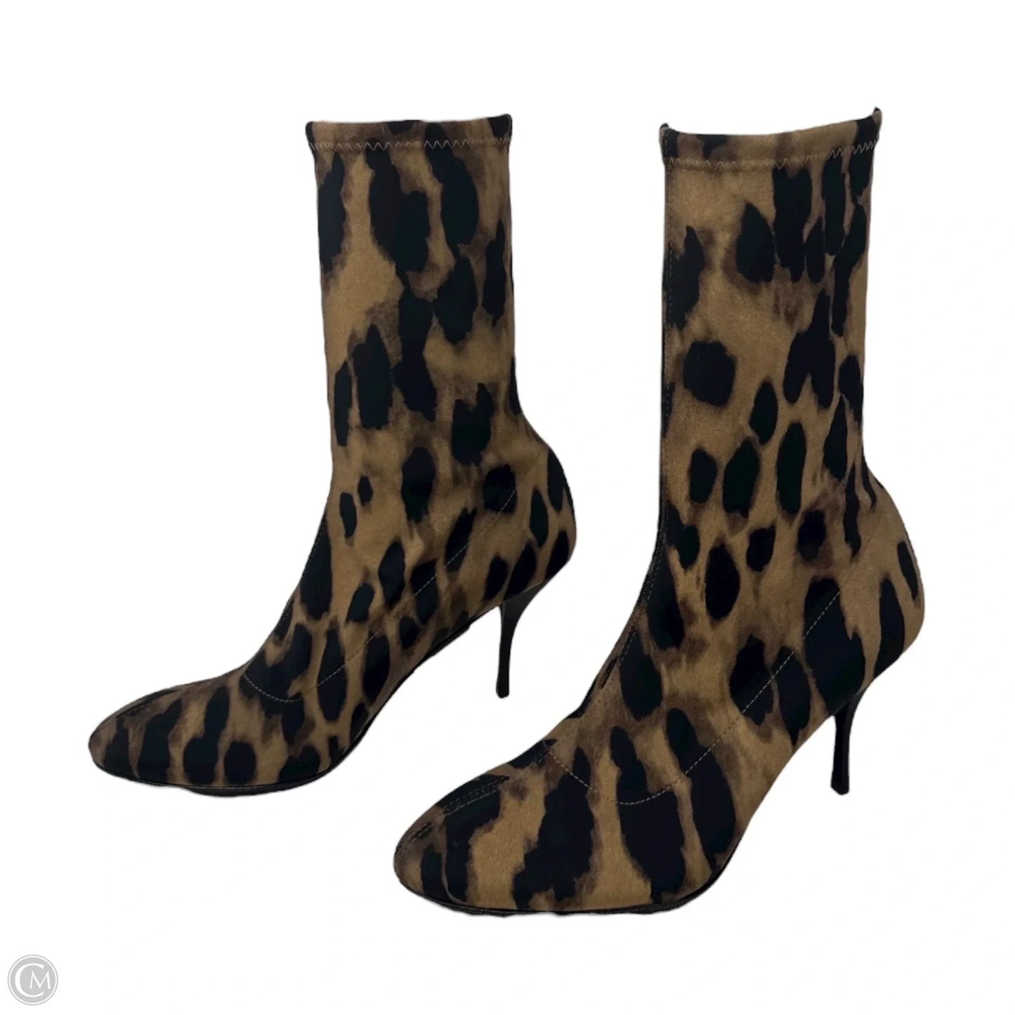 Leopard Stiletto Sock Boots Designer By Stuart Weitzman In Animal Print, Size: 8.5