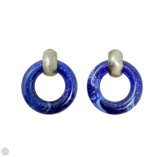 Blue Marbled Dangle Hoop Earrings