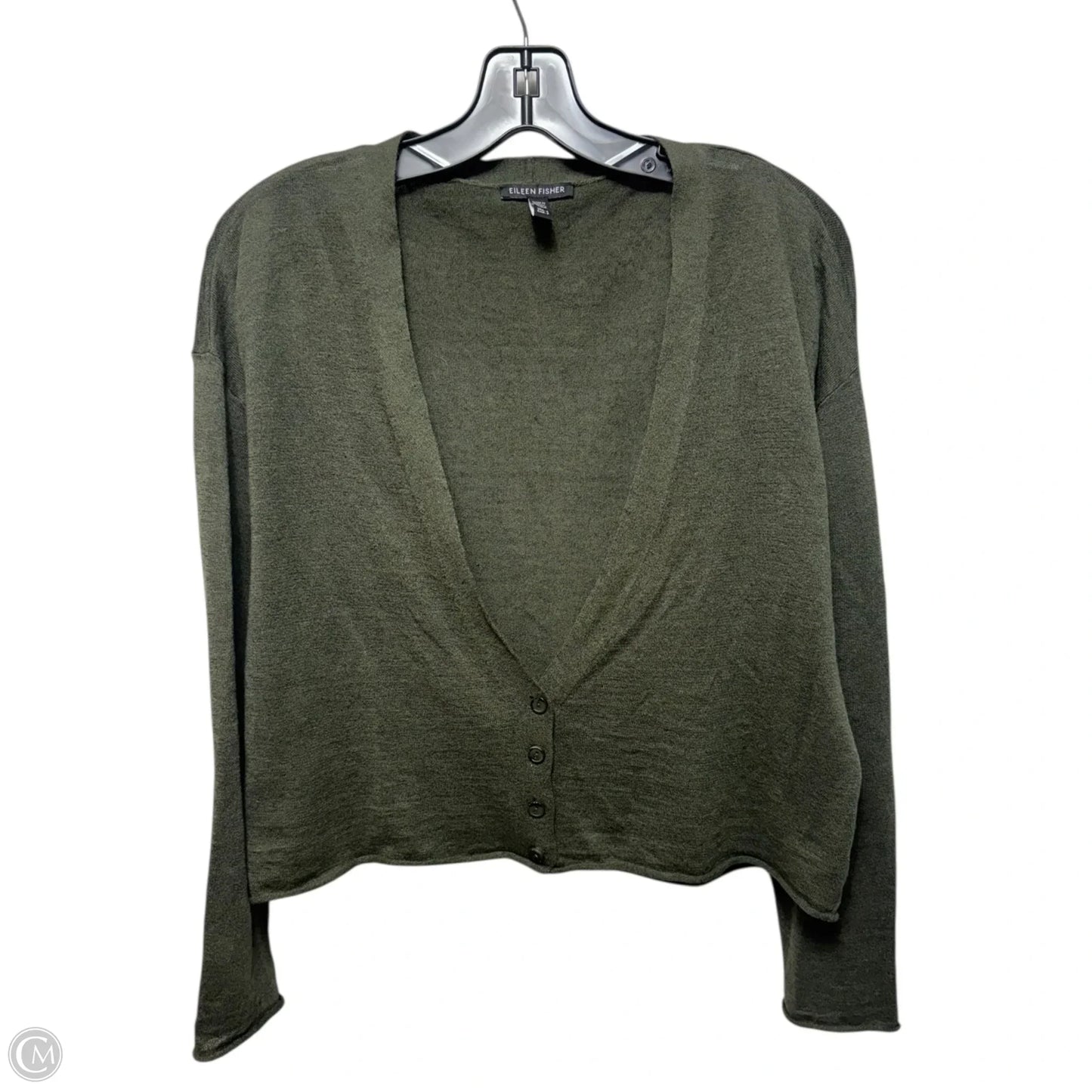 Cropped Sweater Cardigan By Eileen Fisher In Green, Size: S