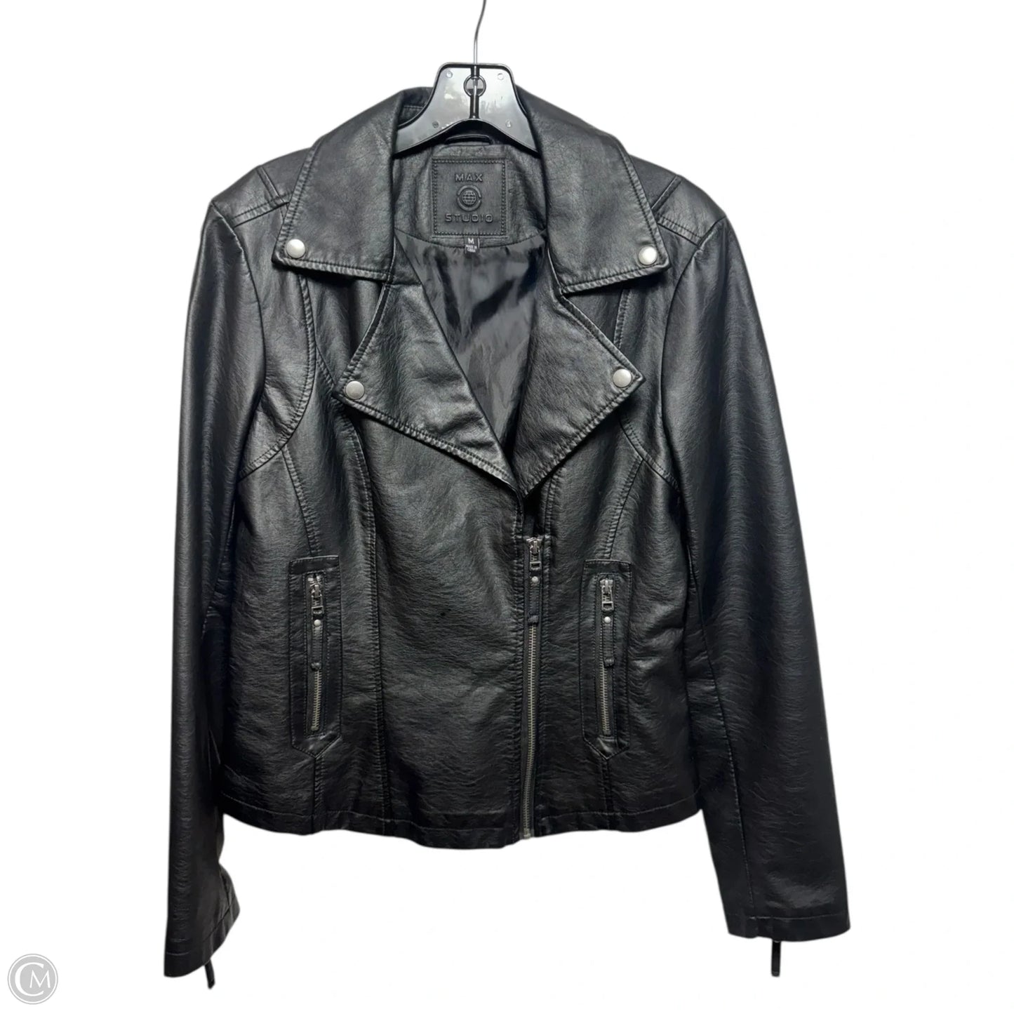 Faux Leather Jacket Moto By Max Studio In Black, Size: M