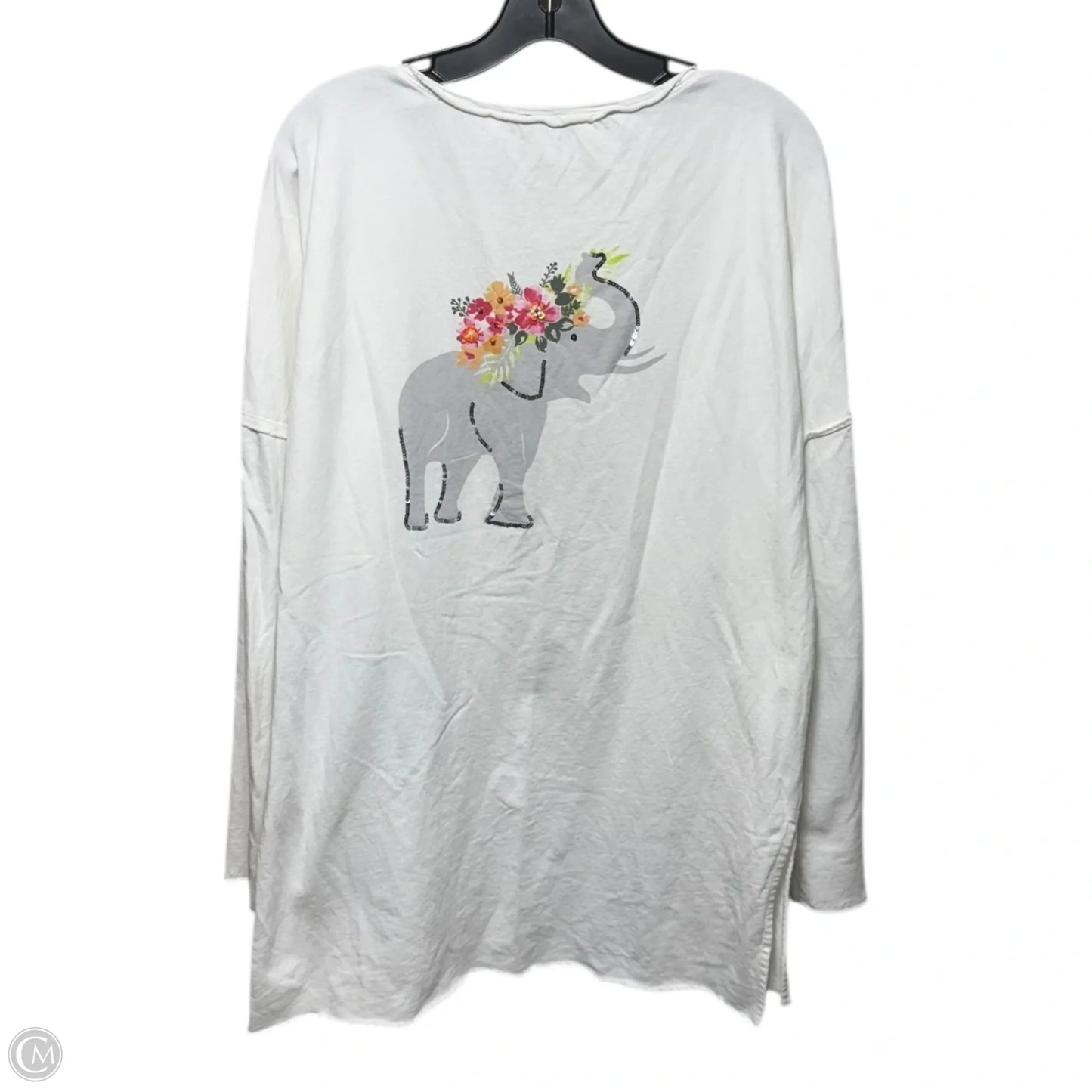 Elephant Top Long Sleeve By Crown And Ivy In White, Size: M