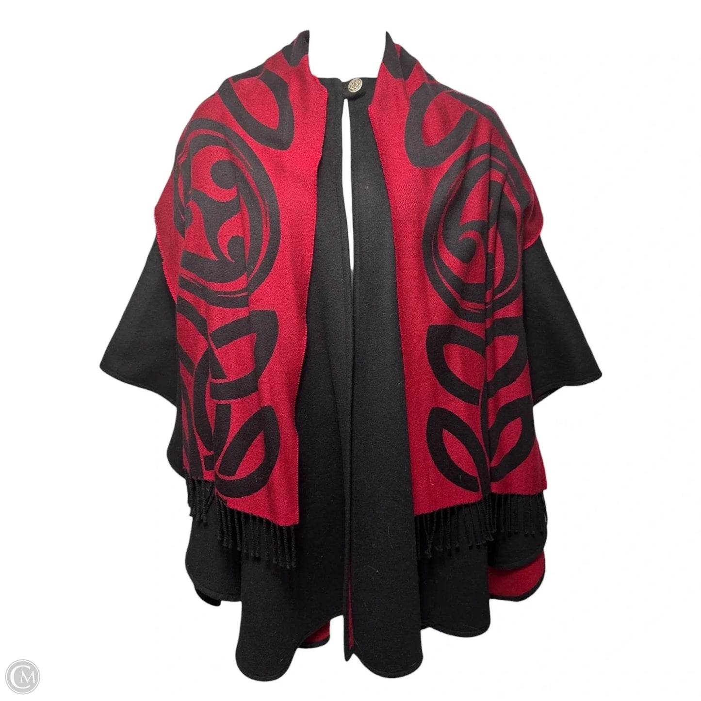 Vintage Wool Cashmere Cape with Scarf By James By Peter James In Black & Red, Size: Osfm