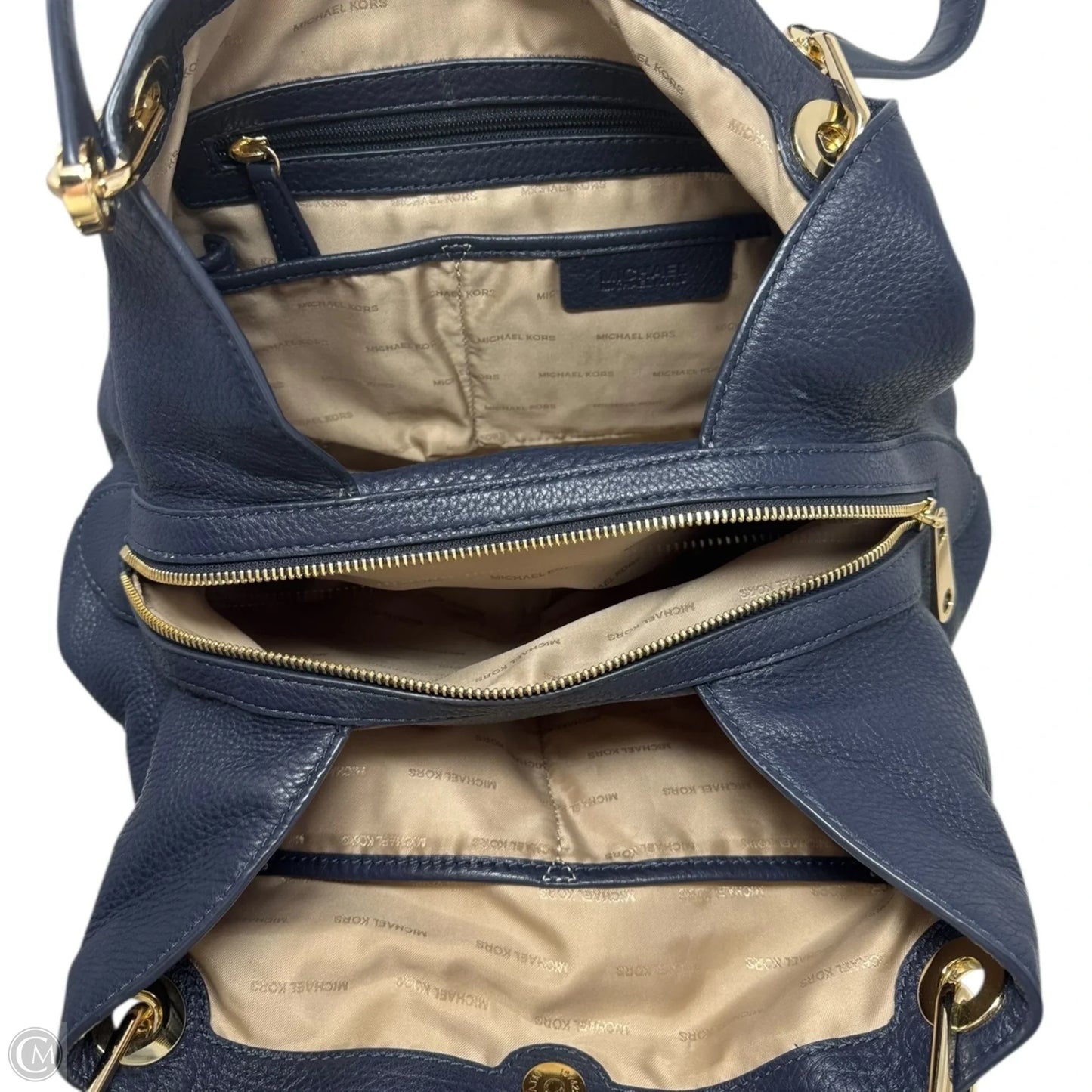 Raven Pebbled Leather Shoulder Bag Designer By Michael Kors, Size: Medium