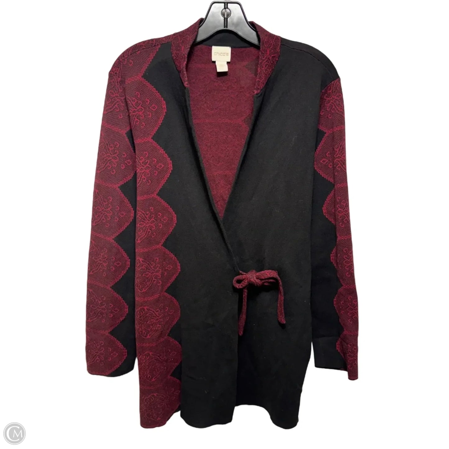Sweater Cardigan By Chicos In Black & Red, Size: L