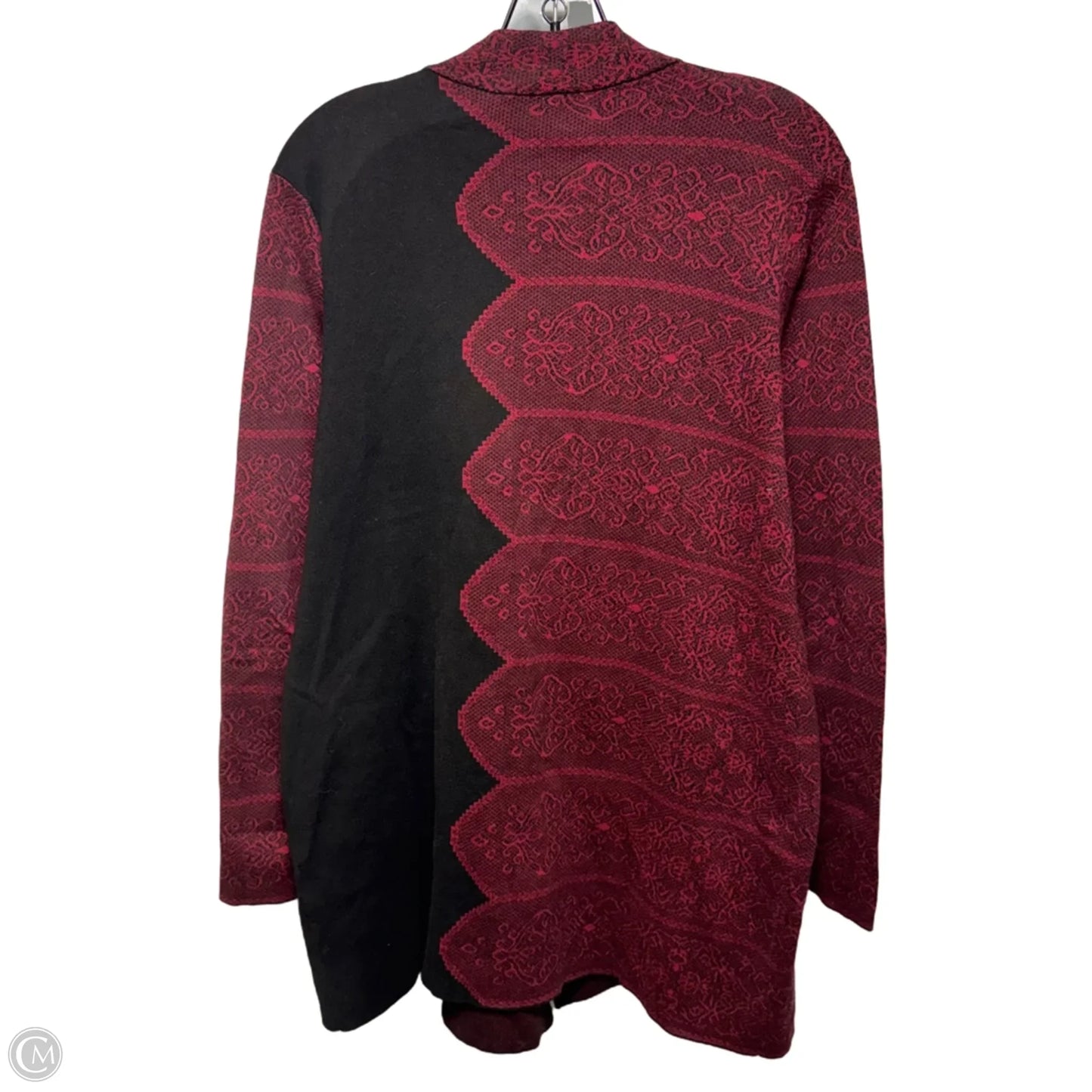 Sweater Cardigan By Chicos In Black & Red, Size: L