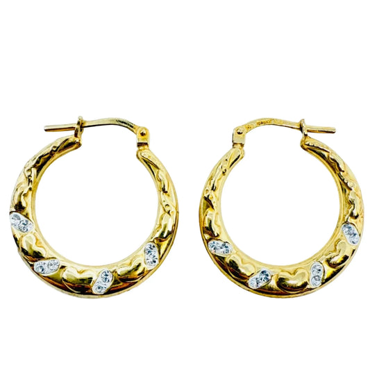 18K Yellow Gold Over Sterling Silver & Crystal Puffy Heart Hoop Earrings By Jordan MOM