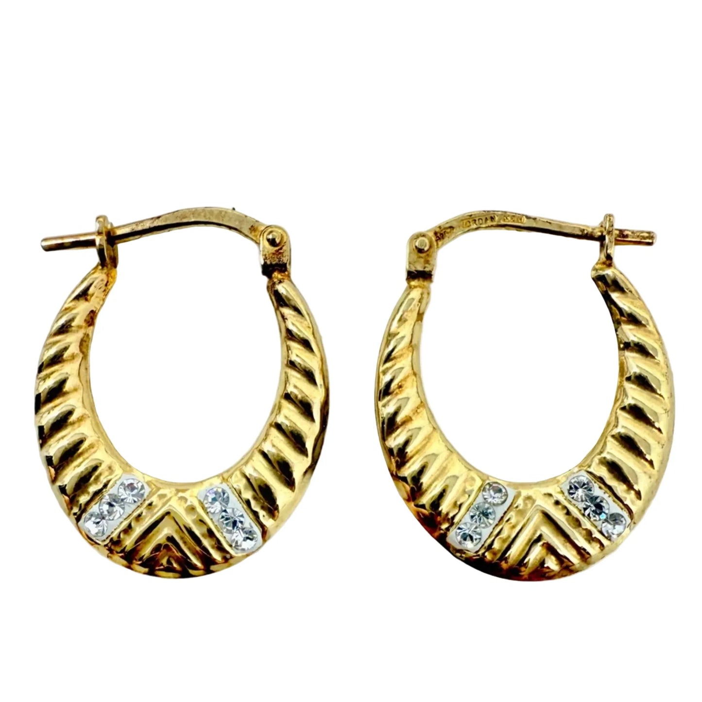 18K Yellow Gold Over Sterling Silver & Crystal Textured Hoop Earrings By Jordan
