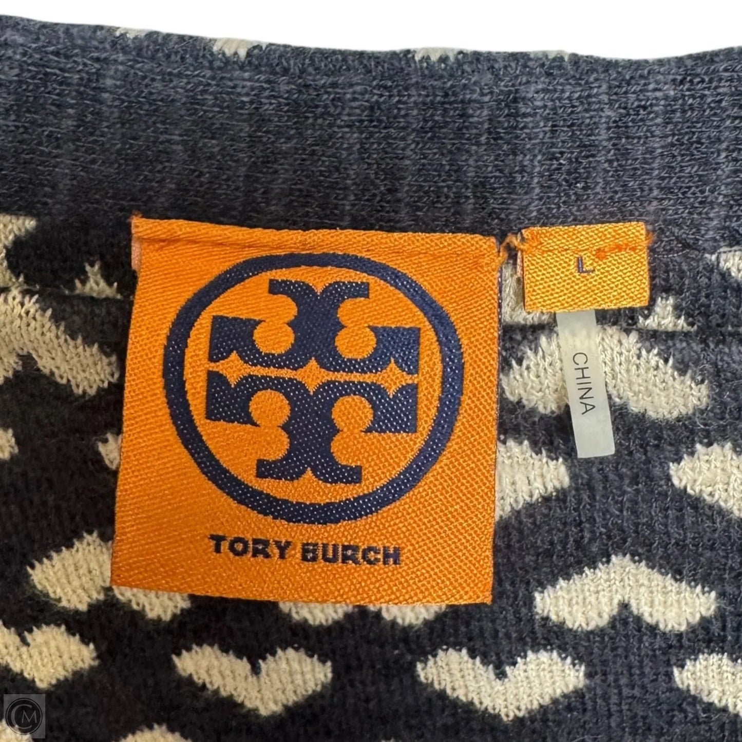 Sweater Designer By Tory Burch In Blue & Cream, Size: L