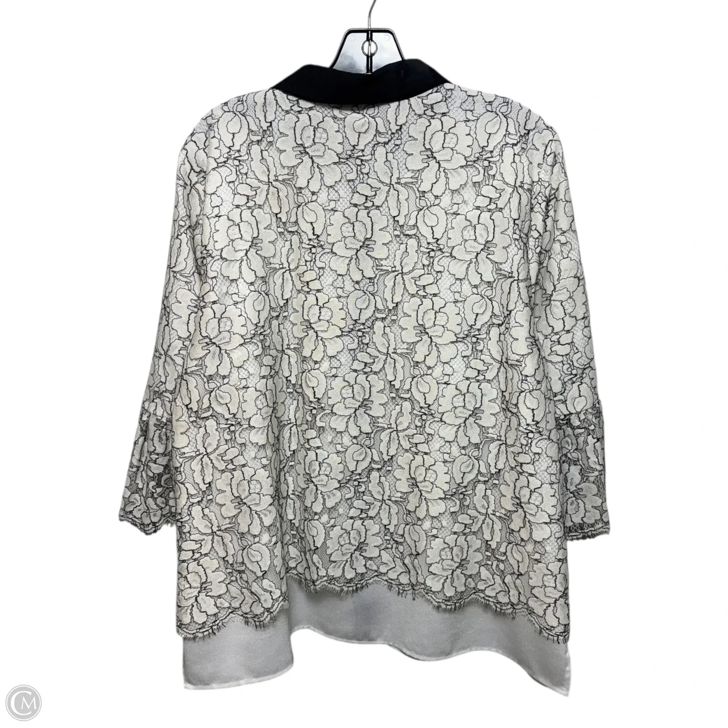 Lace Top Long Sleeve Designer By Karl Lagerfeld In Black & White, Size: Xl