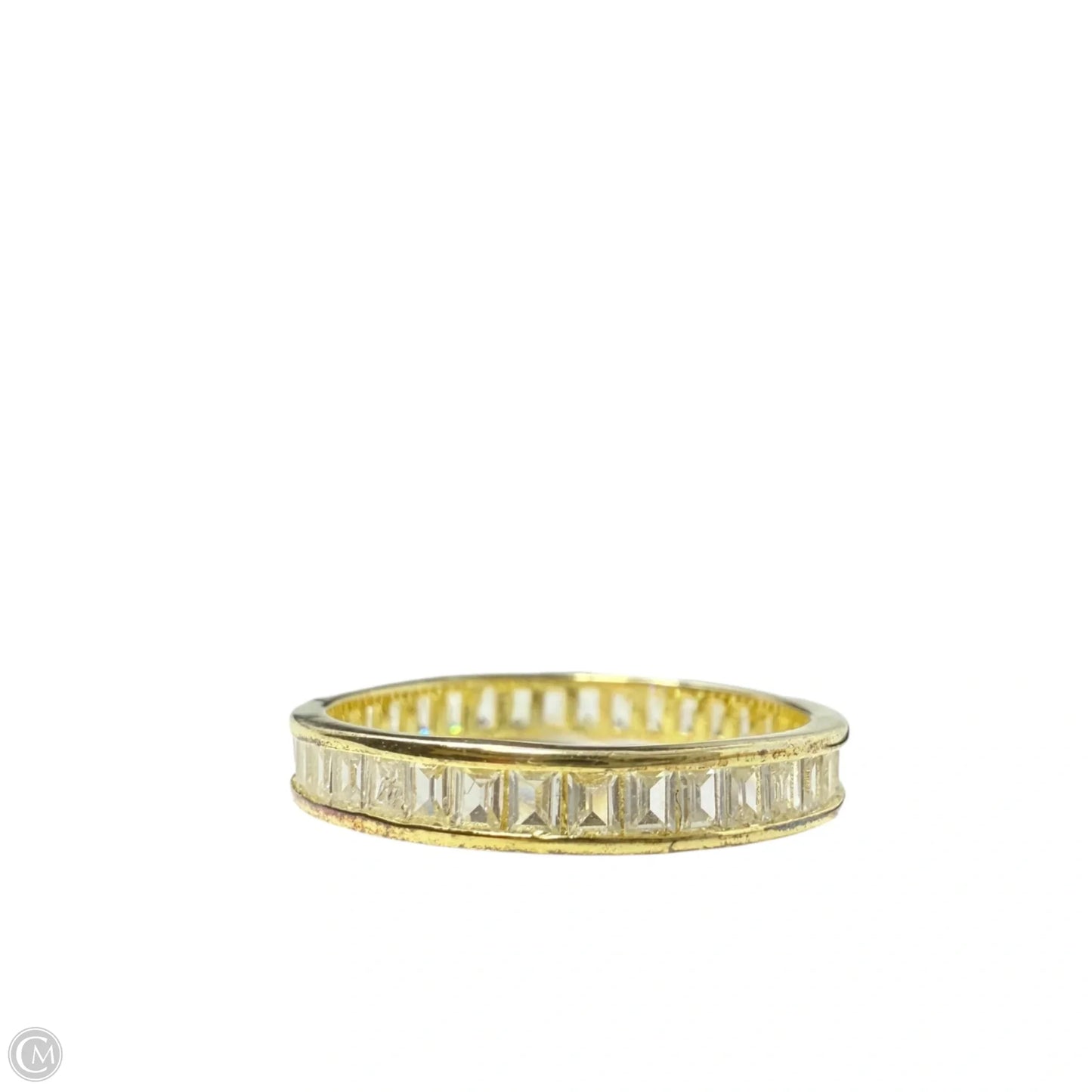 Gold Over Sterling Silver Channel Set Baguette CZ Eternity Band Ring, Size: 7