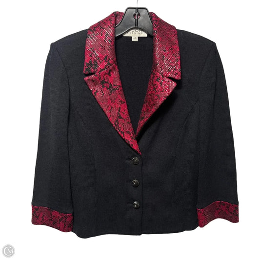 Snakeskin Paillette Trim Blazer Luxury Designer By St John Collection In Black & Red, Size: 6