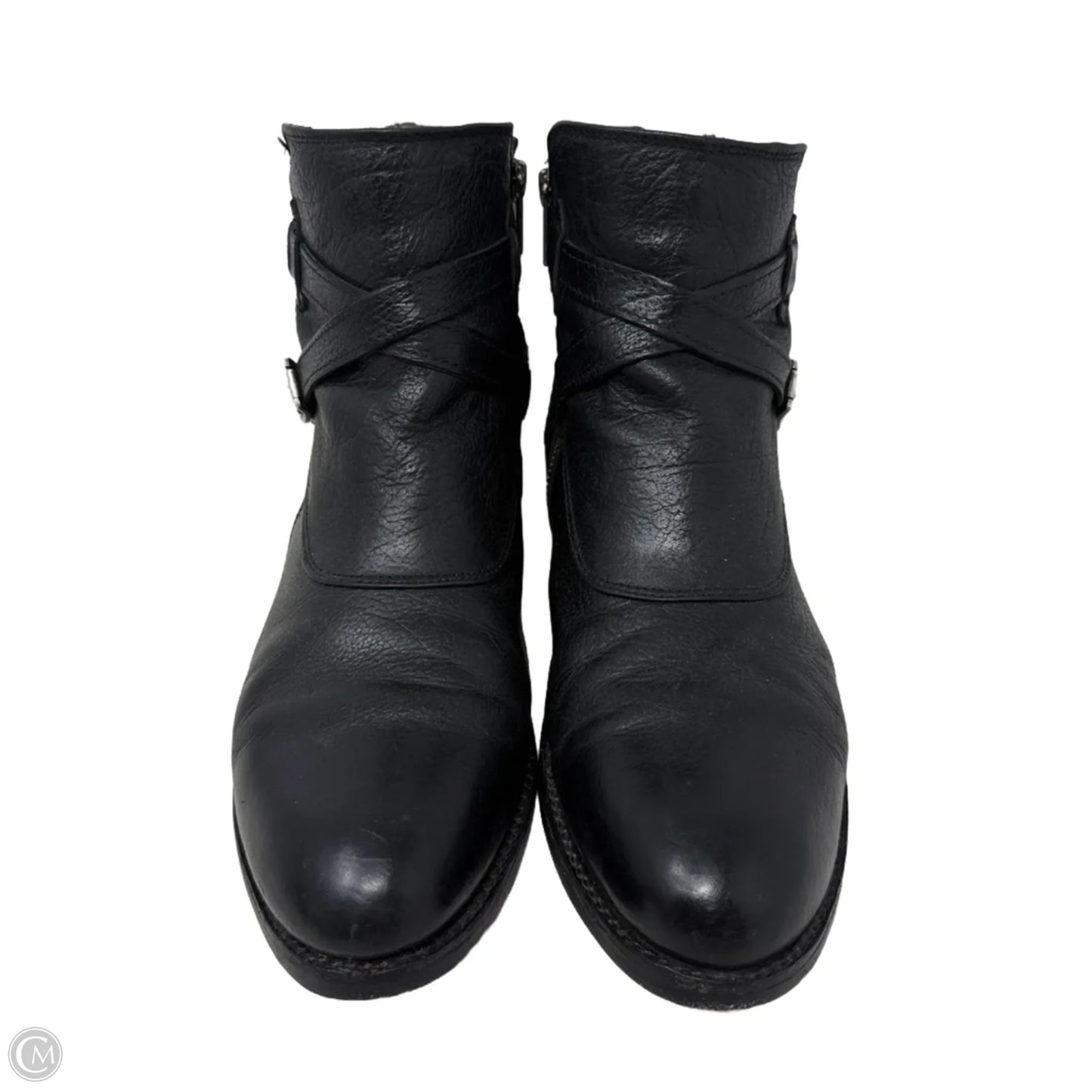 Jayden Cross Strap Moto Ankle Boots Designer By Frye In Black, Size: 10