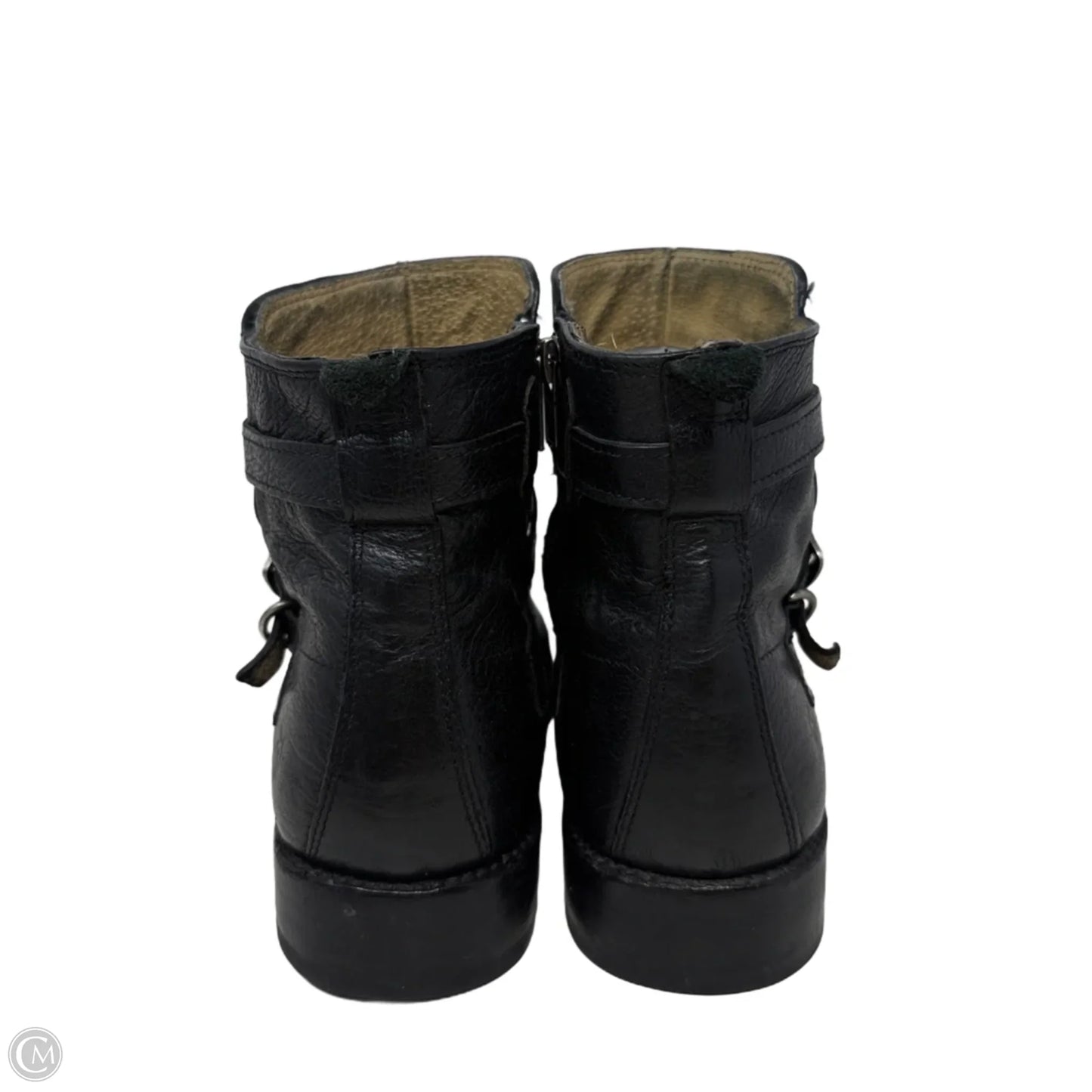 Jayden Cross Strap Moto Ankle Boots Designer By Frye In Black, Size: 10