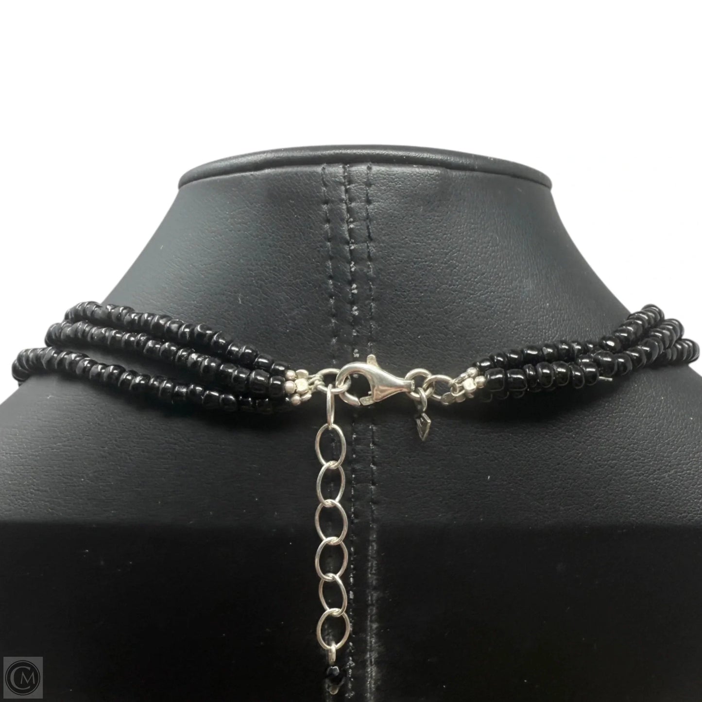 Triple Strand Sterling Silver & Black Glass Beaded Necklace By Silpada