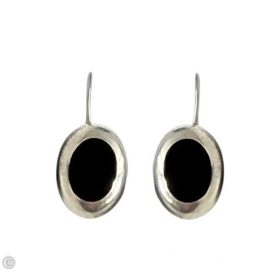 Mexican Sterling Silver & Black Onyx Oval Drop Earrings