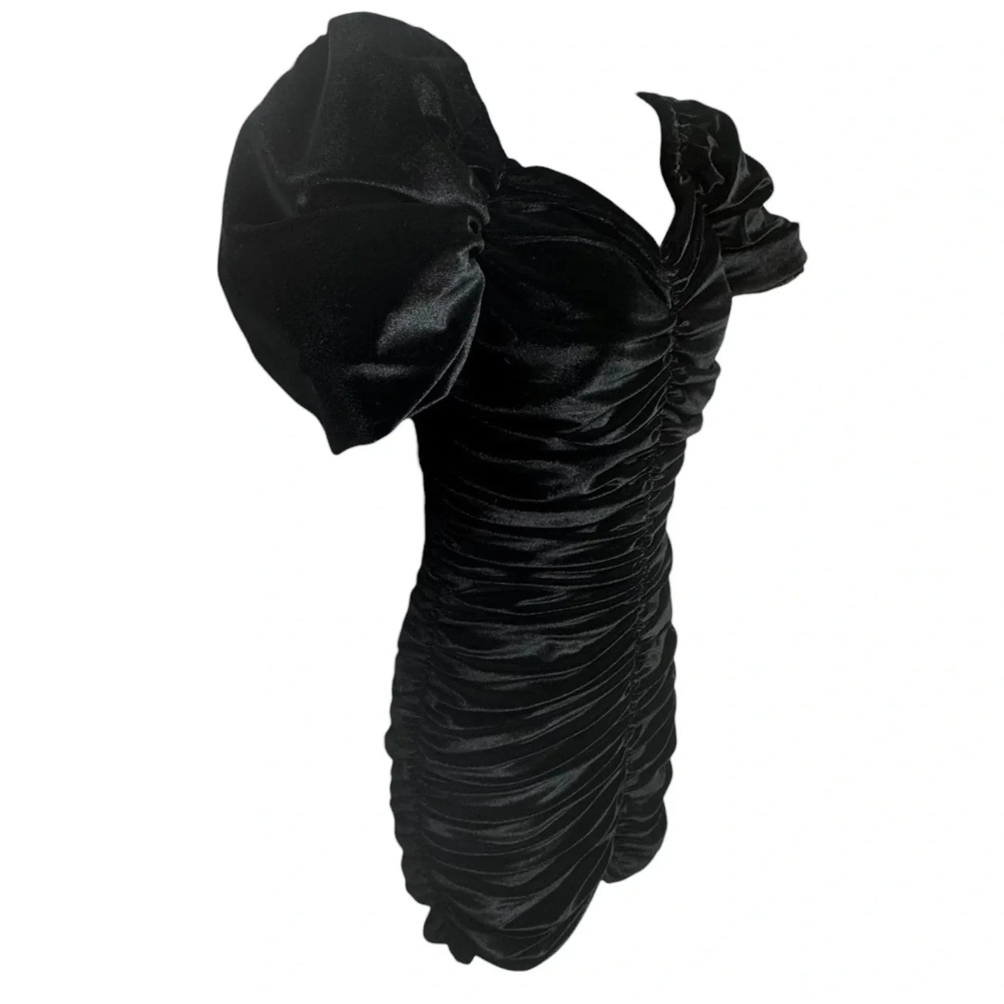 RUCHED PUFF-SLEEVED MINI DRESS By Hutch In Black, Size: 2