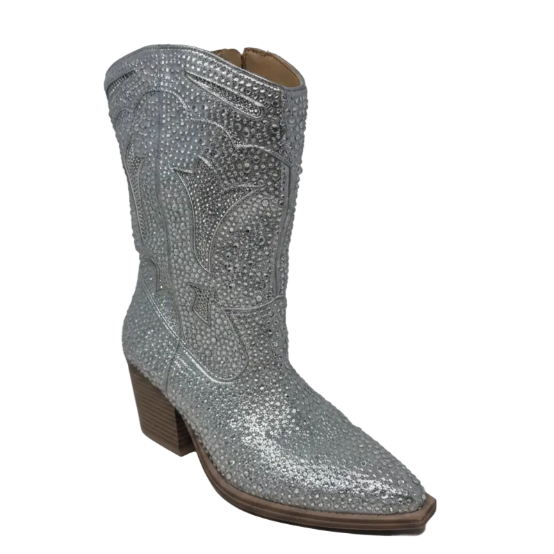 Starry Cowboy Western Boots By Crown Vintage In Silver, Size: 7