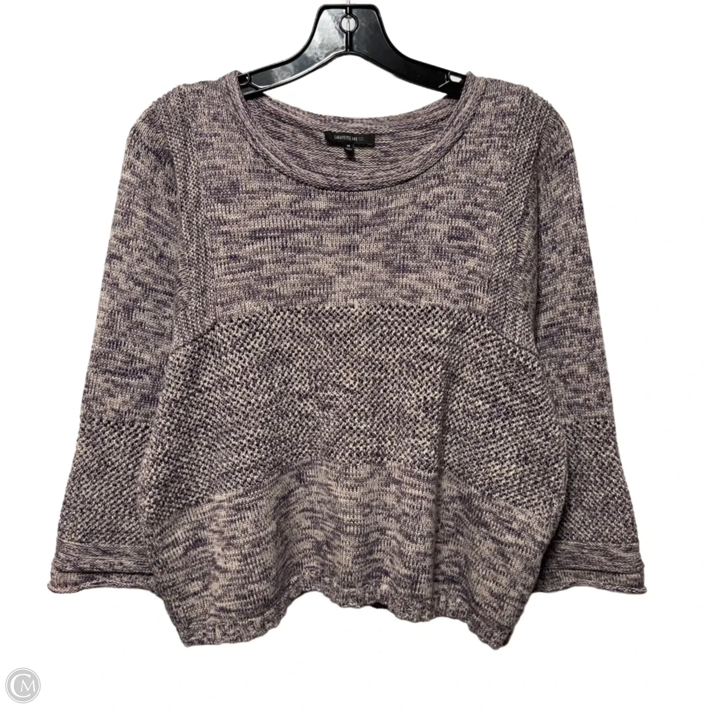 Cotton Merino Wool Blend Sweater Designer By Lafayette 148 In Grey & Purple, Size: M