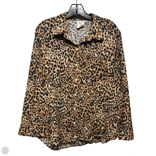 Linen Blend Top Long Sleeve By Gap In Animal Print, Size: L