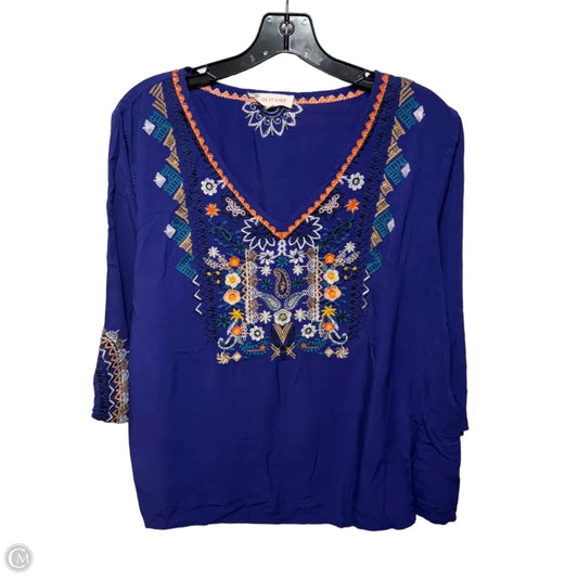 Top 3/4 Sleeve By Solitaire In Blue, Size: Xl