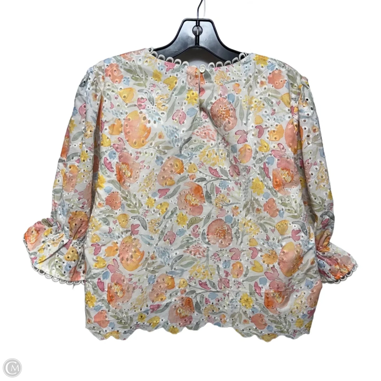 Eyelet Top Short Sleeve By Avara In Floral Print, Size: XL